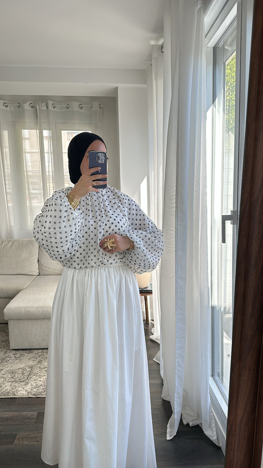 Blouse blanche à pois