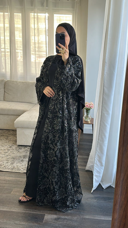 Abaya fleurie Noir