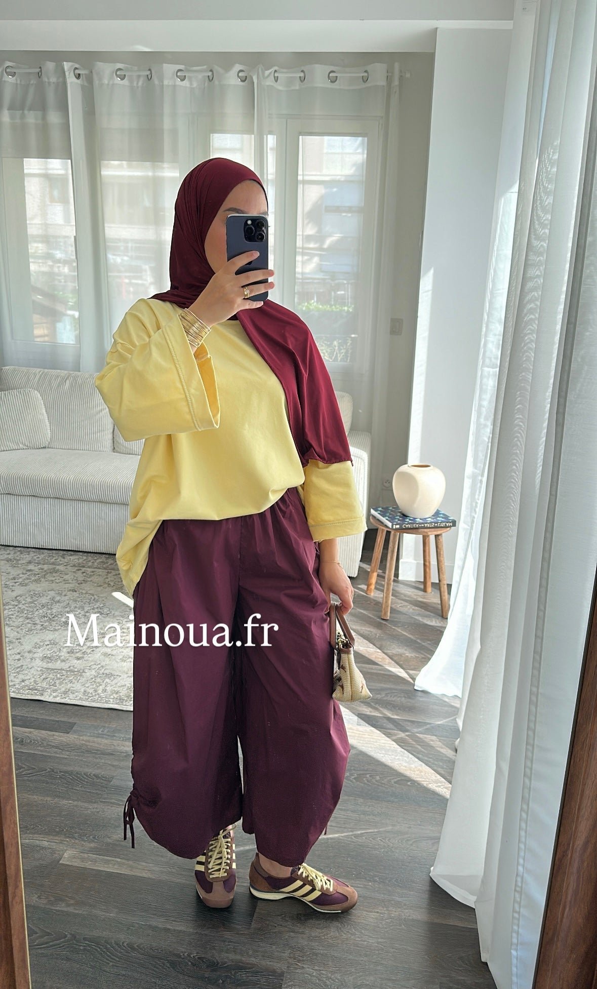 Pantalon parachute bordeaux