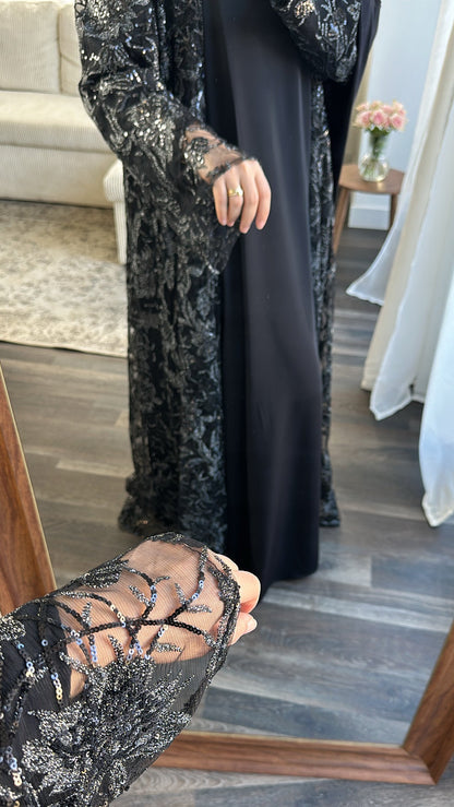 Abaya fleurie Noir