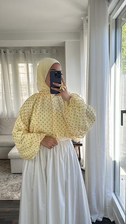 Blouse jaune à pois