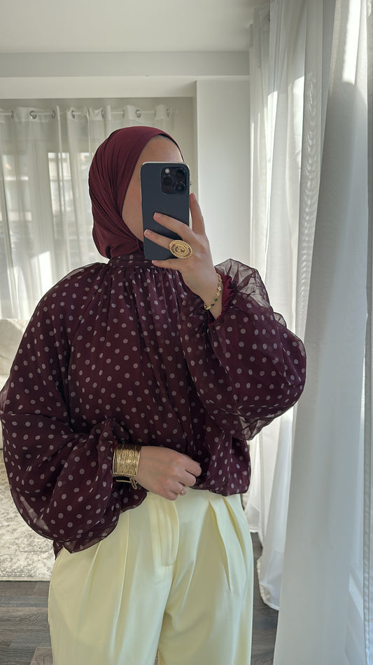 Blouse bordeaux à pois