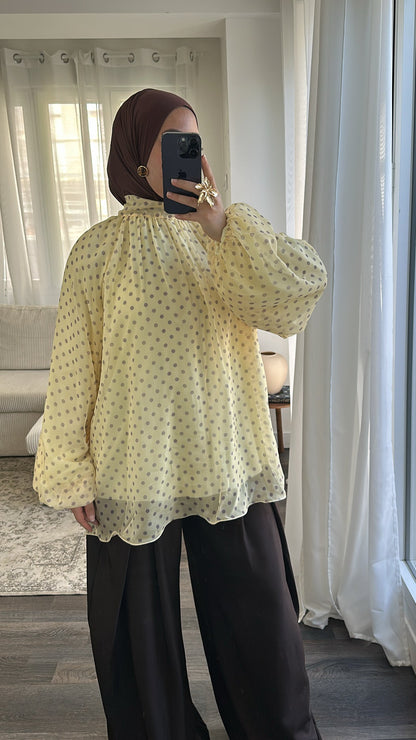 Blouse jaune à pois
