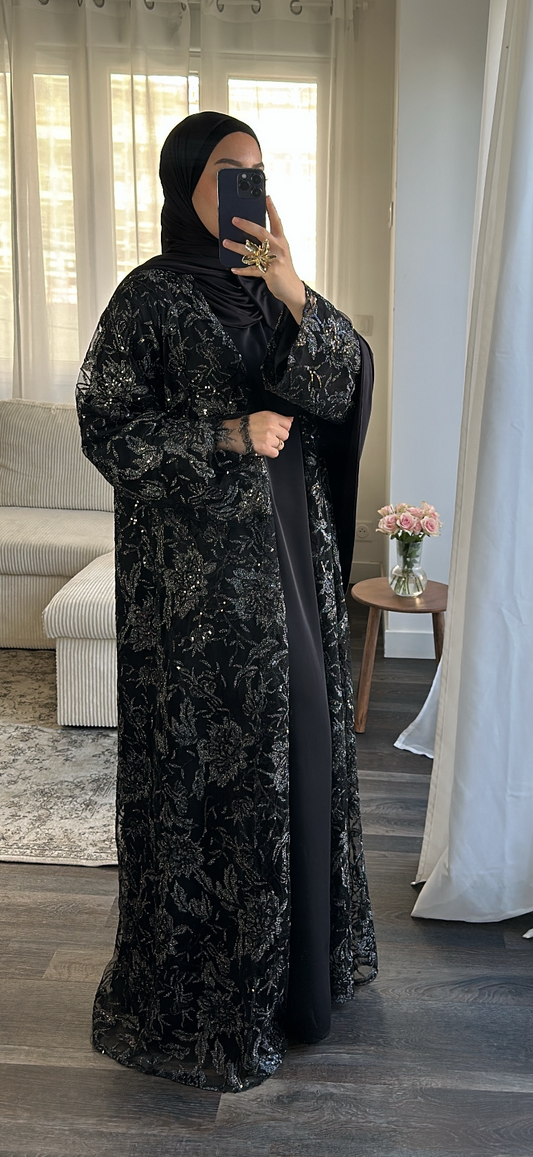 Abaya fleurie Noir