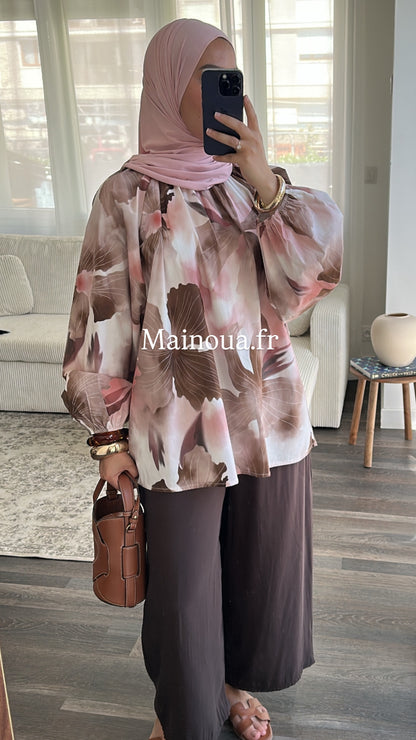 Blouse fleurie rose