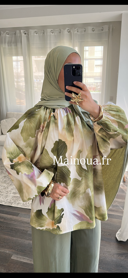 Blouse fleurie vert