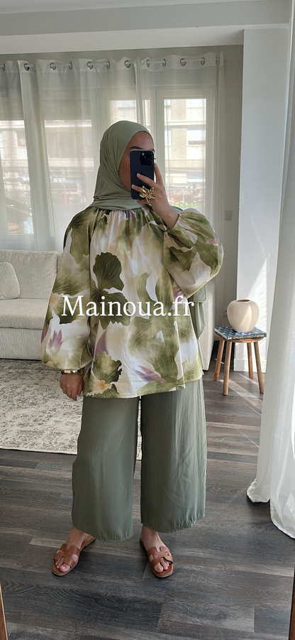 Blouse fleurie vert